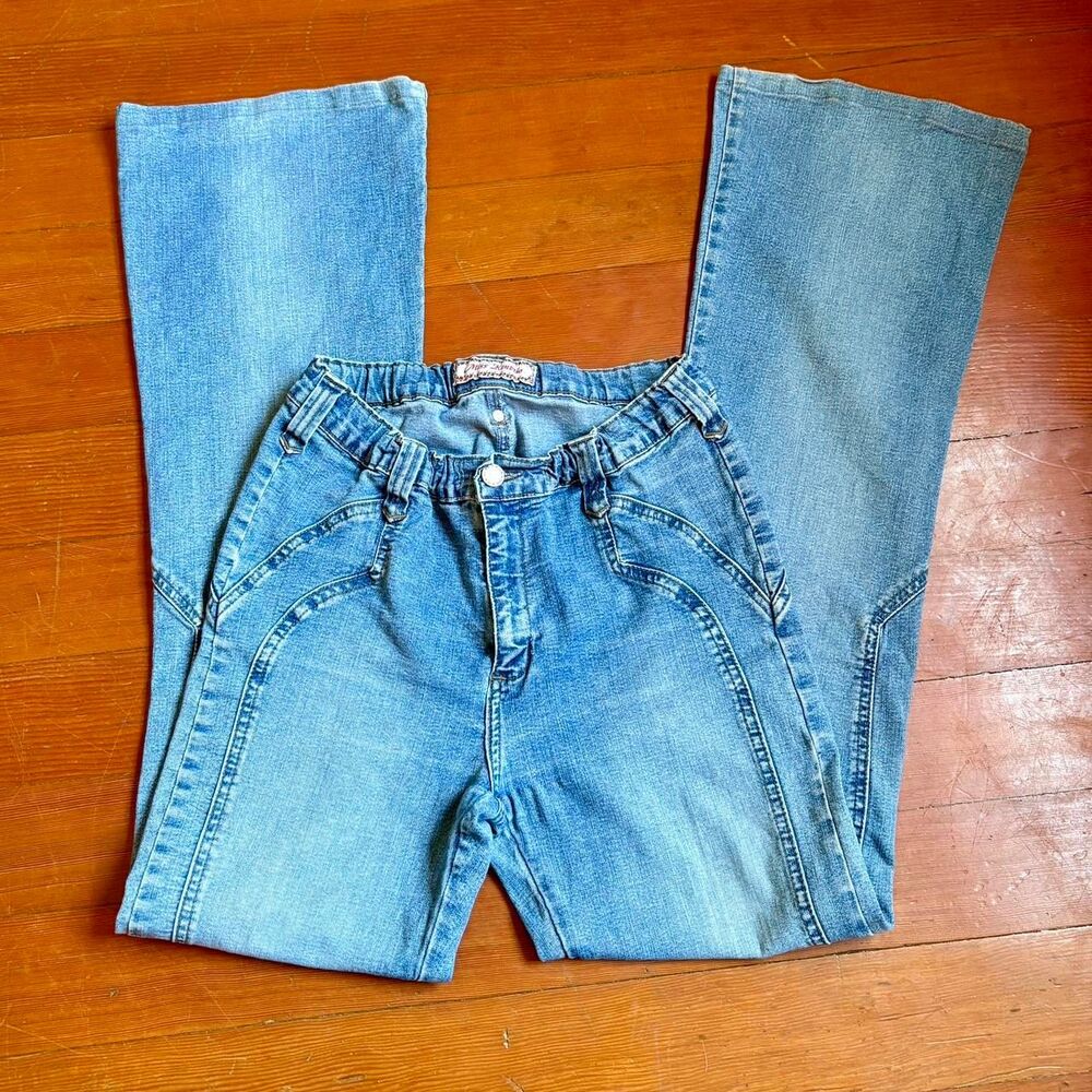 Miss Kenvelo Y2K Women's Low Rise Flared Jeans w/ Elastic Waistband